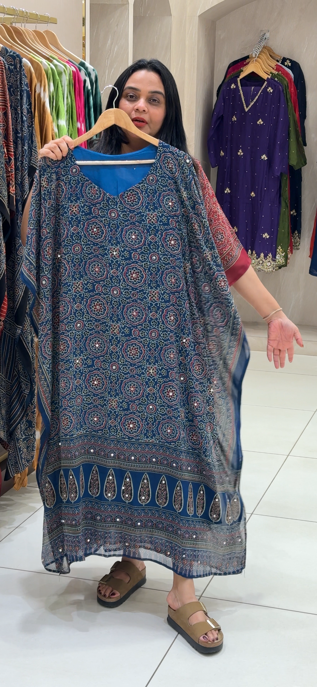 FORWARD GEORGETTE AJRAKH PRINTED KAFTAN TOPS - IHA 32545