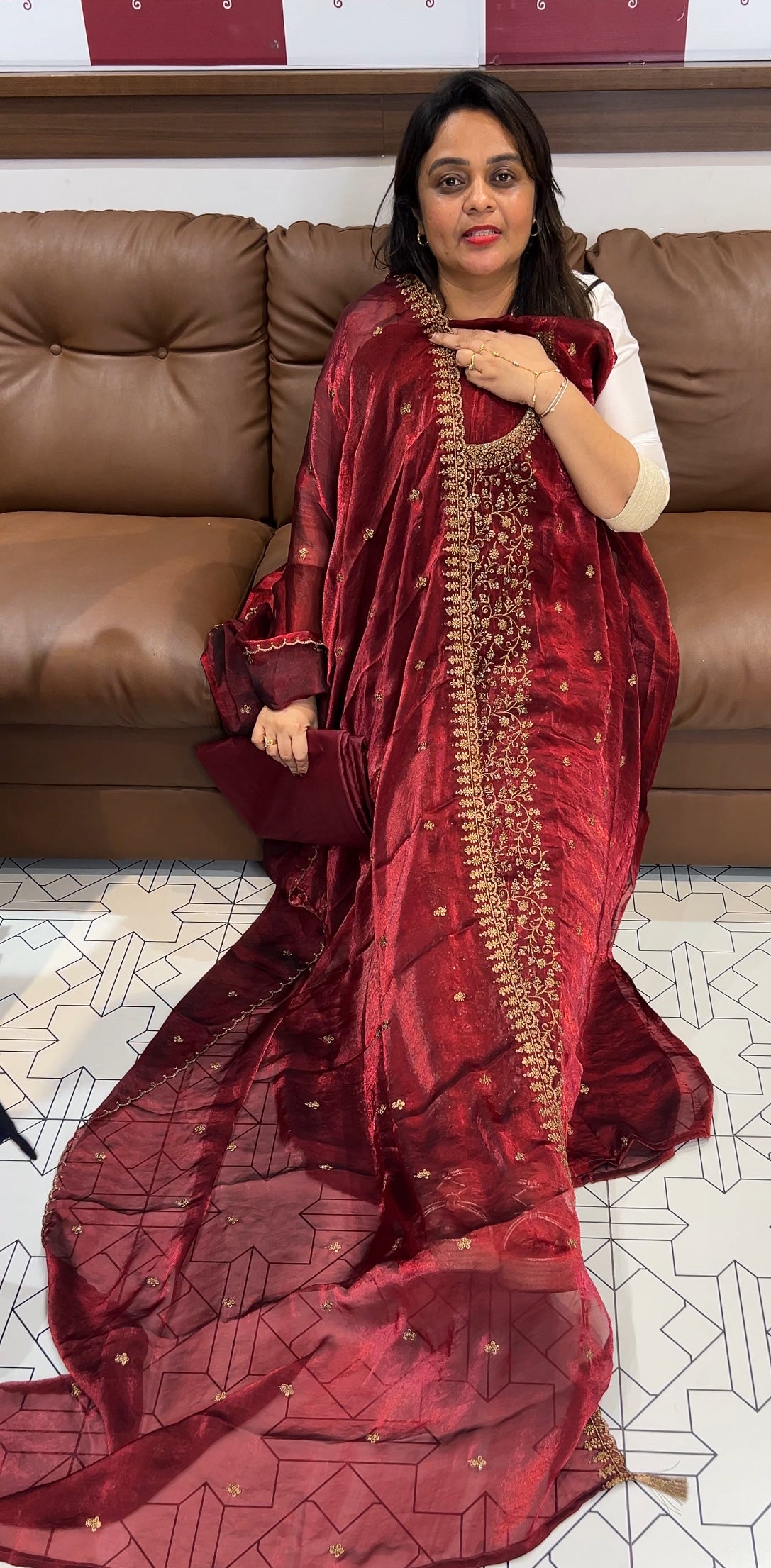VELVET ORGANZA UNSTITCHED SALWAR SUITS - IHA 24276