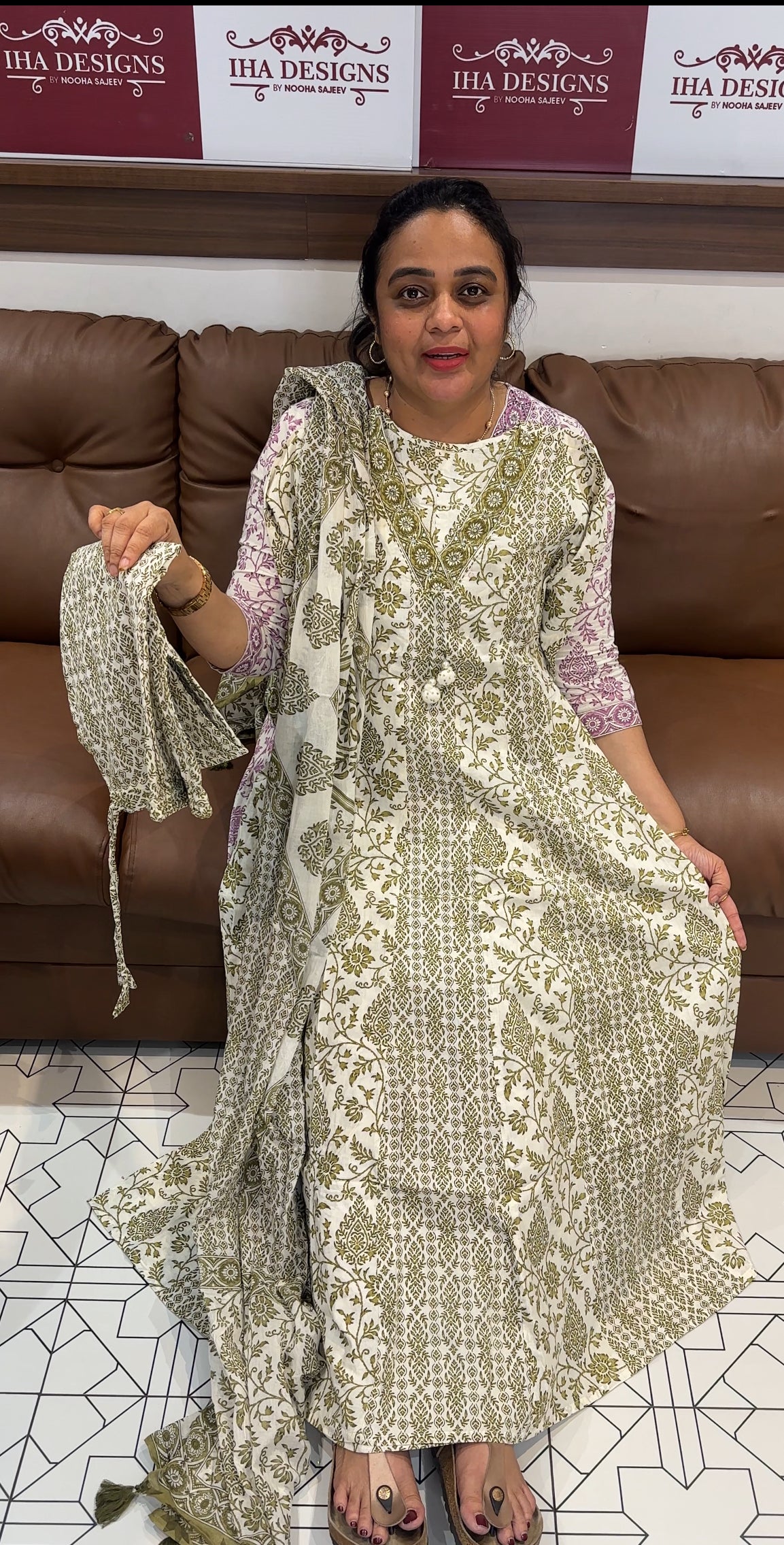 COTTON PRINTED ANARKALI TOP ,BOTTOM AND DUPATTA - IHA 26411
