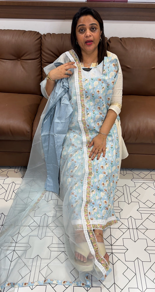 PRINTED COTTON TOP , BOTTOM AND DUPATTA - IHA 24707