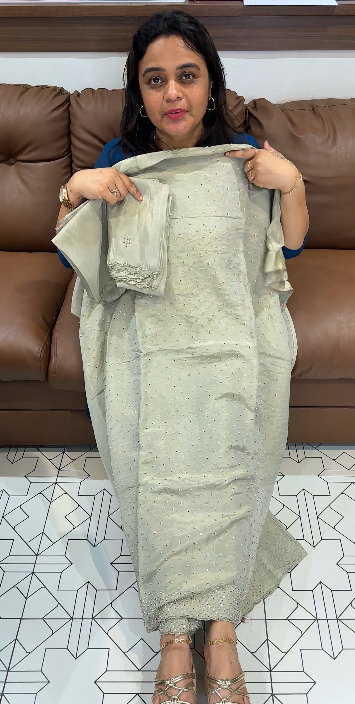 HANDWORKED TISSUE UNSTITCHED SALWAR SUITS - IHA 26667