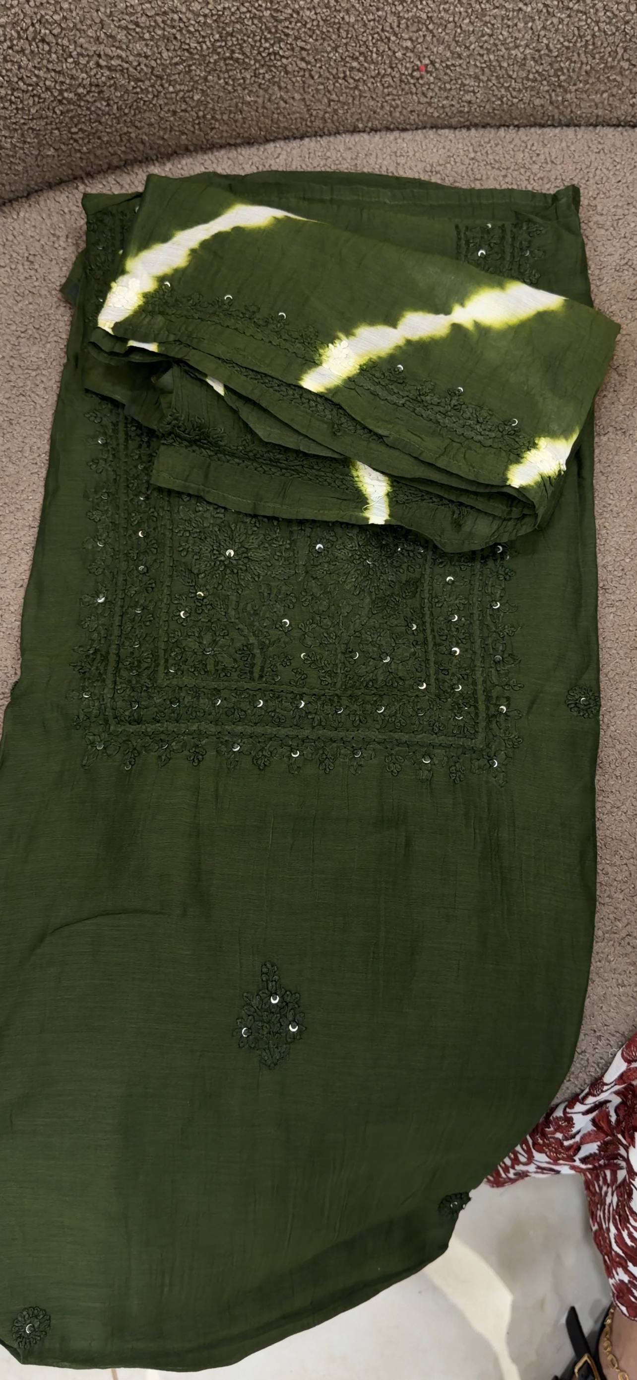 MUL CHANDERI CHIKANKARI UNSTITCHED SALWAR SUITS - IHA 34348