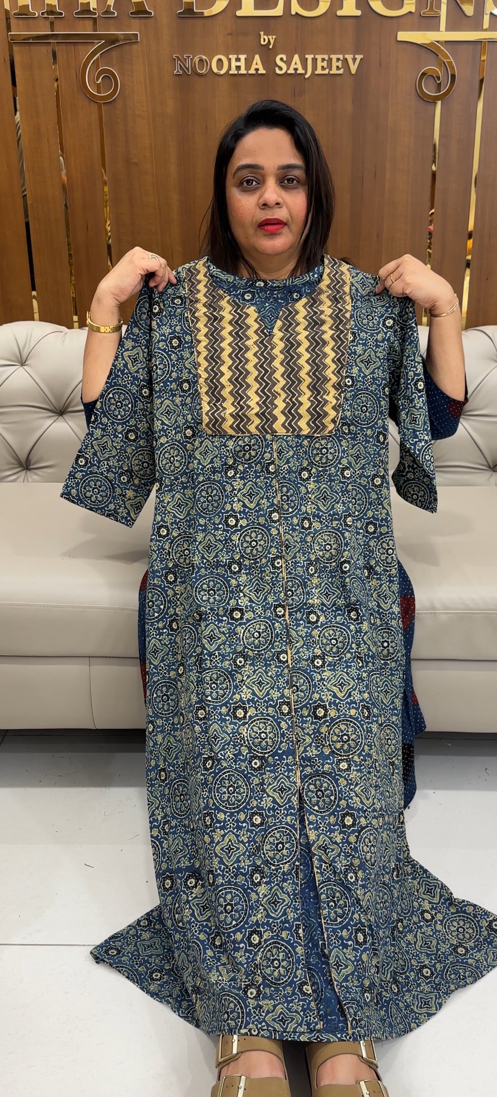 IHA'S IN-HOUSE AJRAKH PRINTED ALINE TOPS - IHA 25371