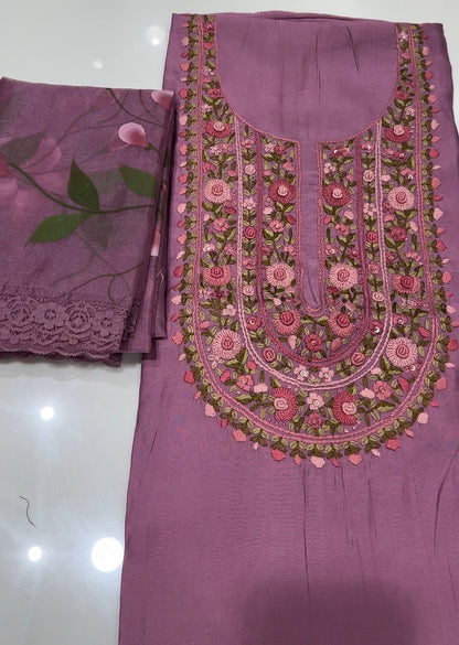 BANARASI CHANDERI UNSTITCHED SALWAR SUITS - IHA 18859