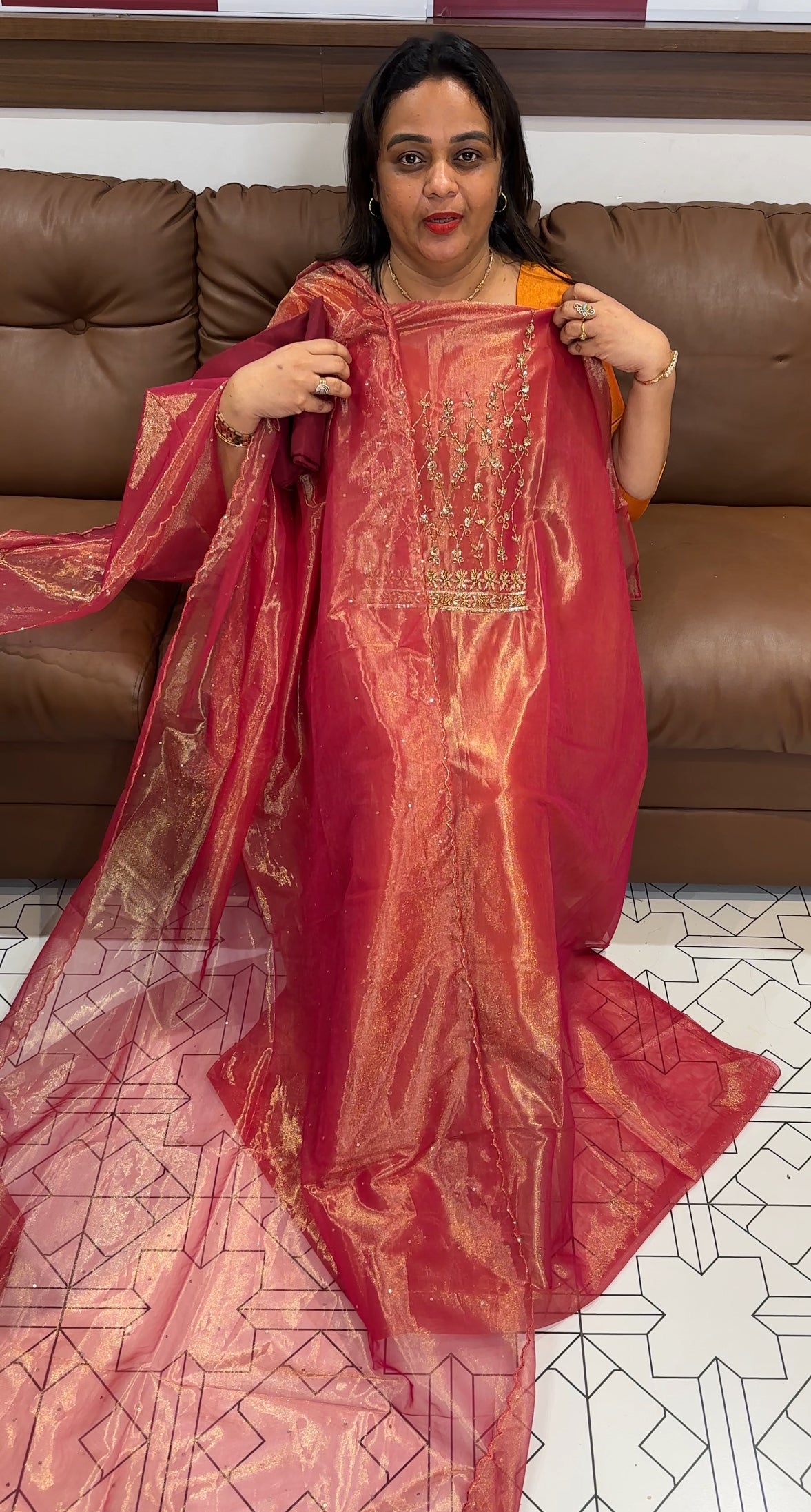 HAND WORKED TISSUE UNSTITCHED SALWAR SUITS - IHA 23552