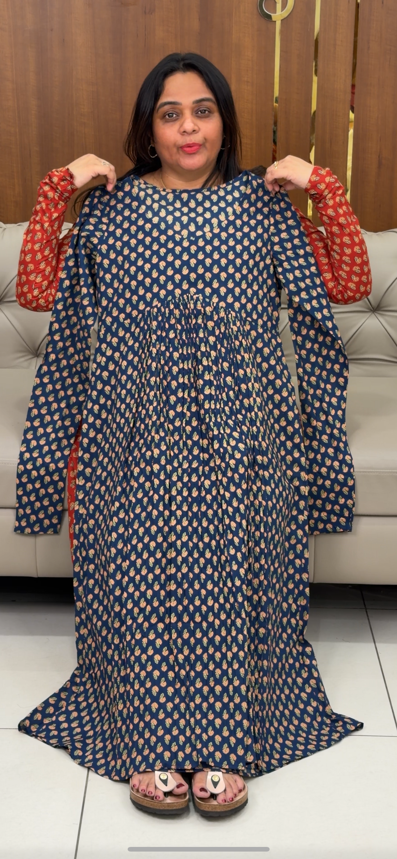 IHA'S IN-HOUSE PRINTED COTTON LONG A-LINE TOPS - IHA 28956