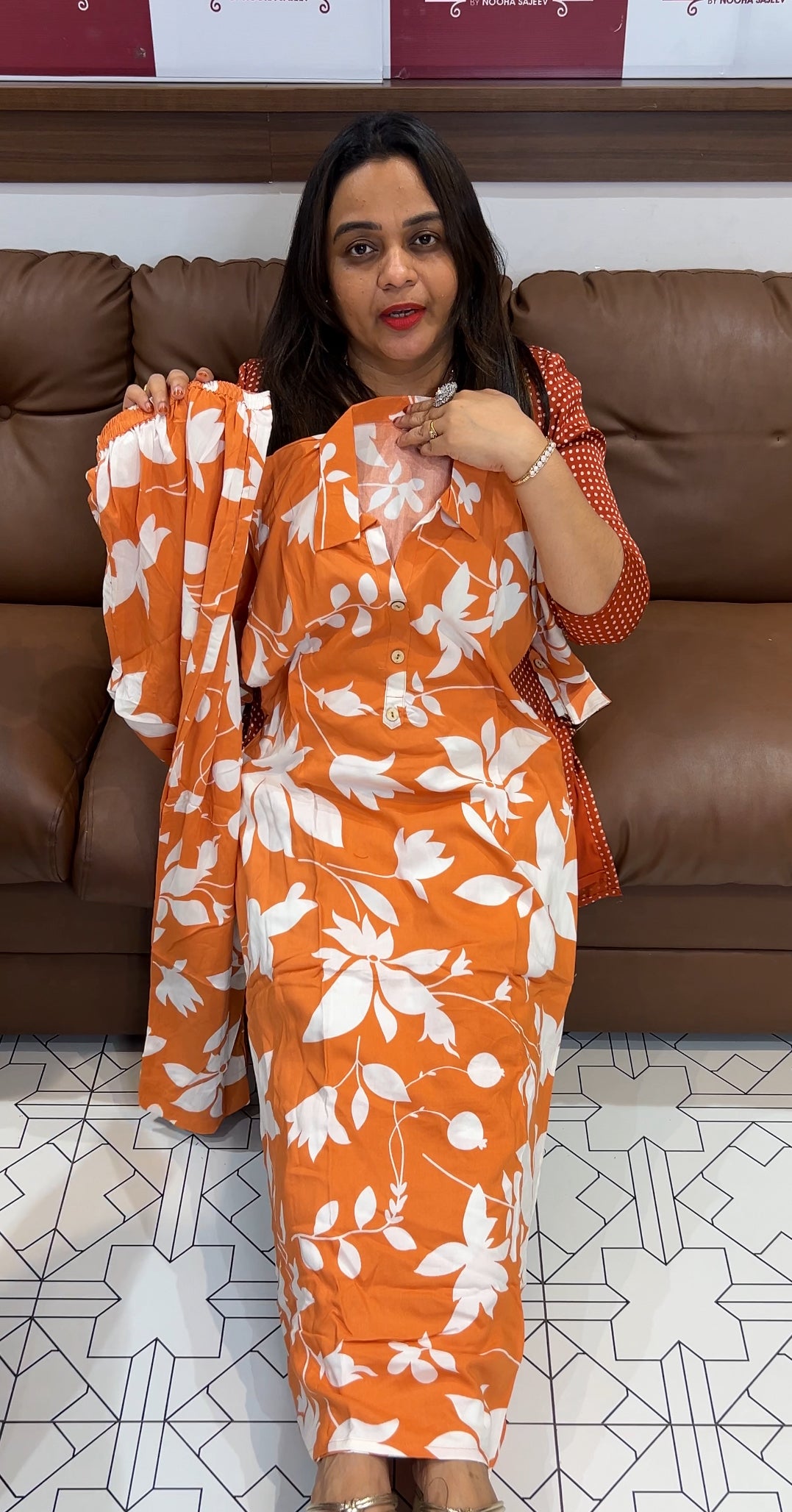 PRINTED COTTON LONG TOP AND BOTTTOM - IHA 22890