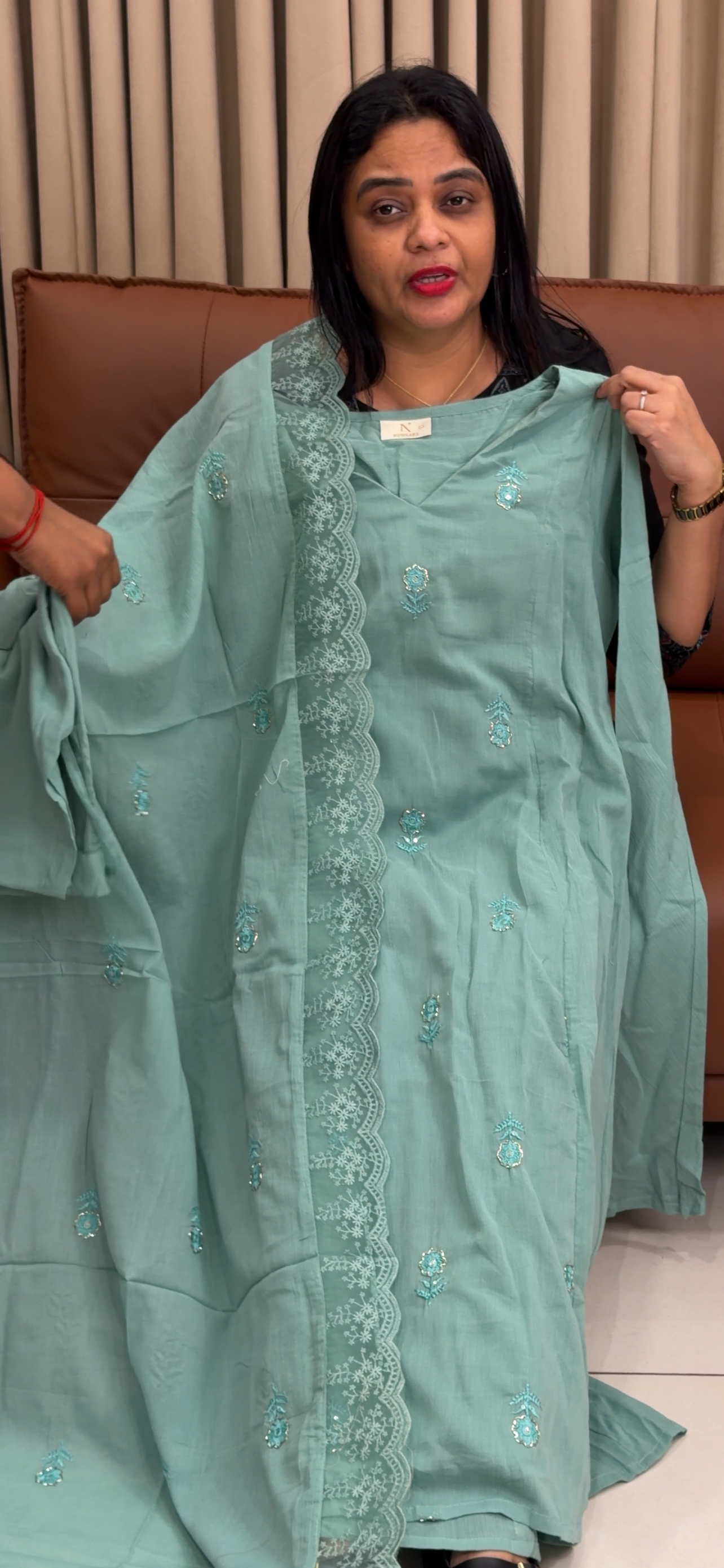 CRUSHED RAYON TOP, BOTTOM AND DUPATTA - IHA 34389
