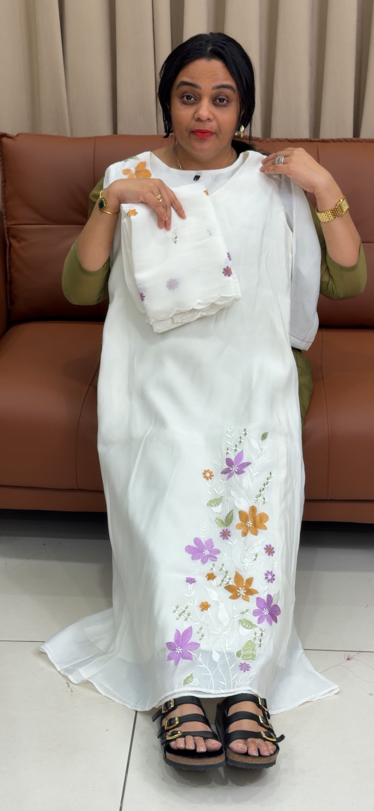 MUL CHANDERI TOP, BOTTOM AND DUPATTA - IHA 35375