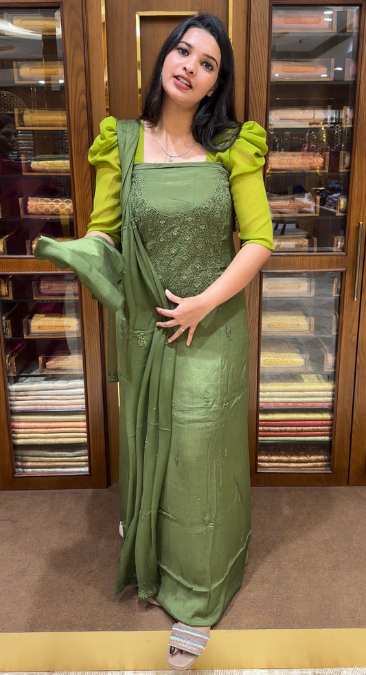 CHIKANKARI UNSTITCHED SALWAR SUITS - IHA 25144