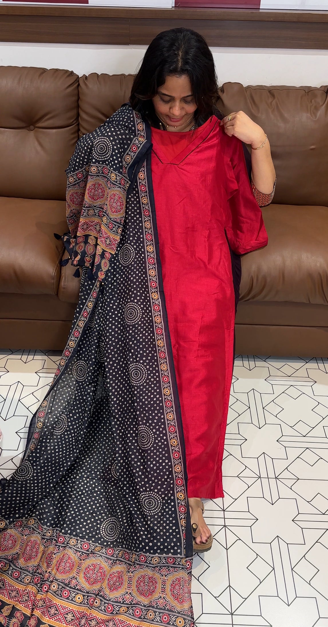 SEMI RAW SILK TOP, BOTTOM AND DUPATTA - IHA 27161