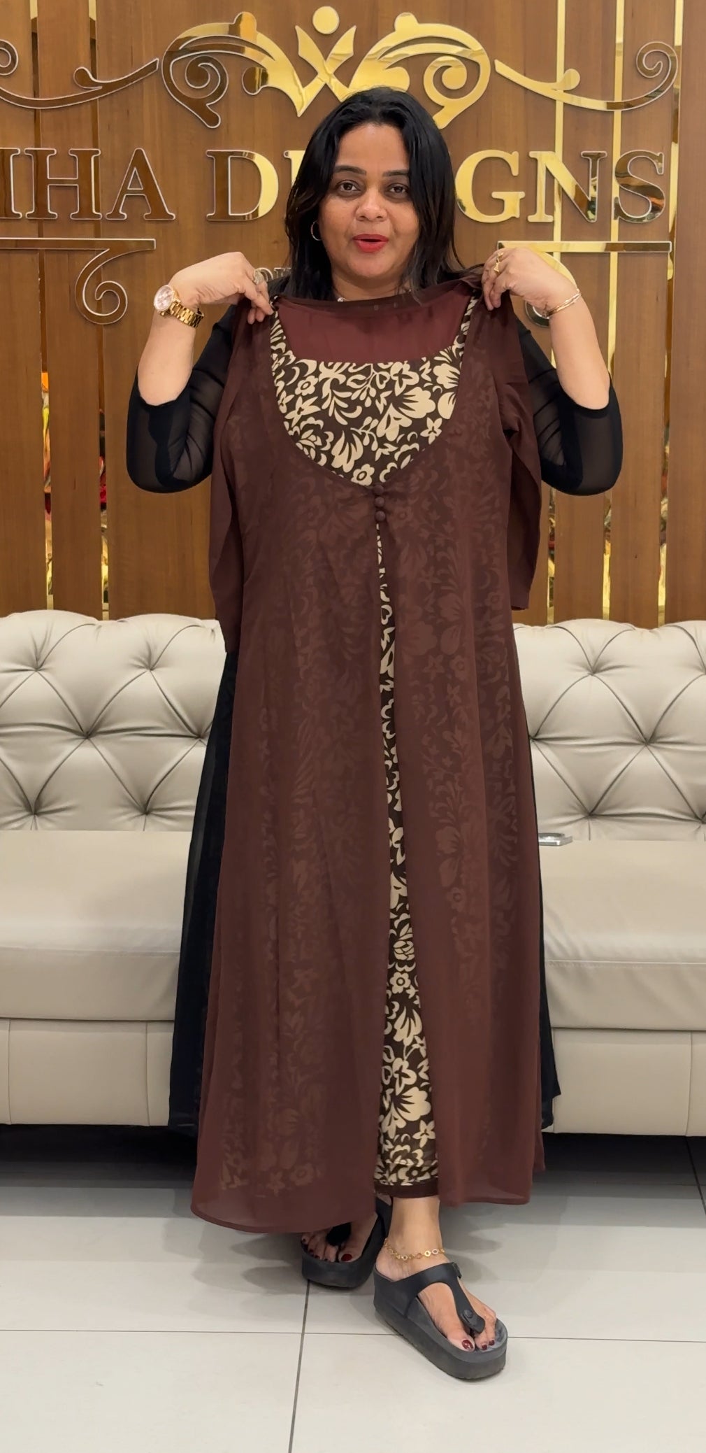 IHA'S IN-HOUSE PRINTED ALINE TOP AND JACKET - IHA 29197