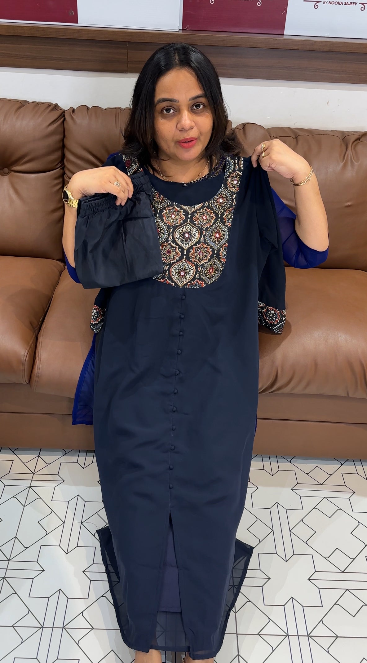 FAUX GEORGETTE A-LINE TOP AND BOTTOM  - IHA 28115