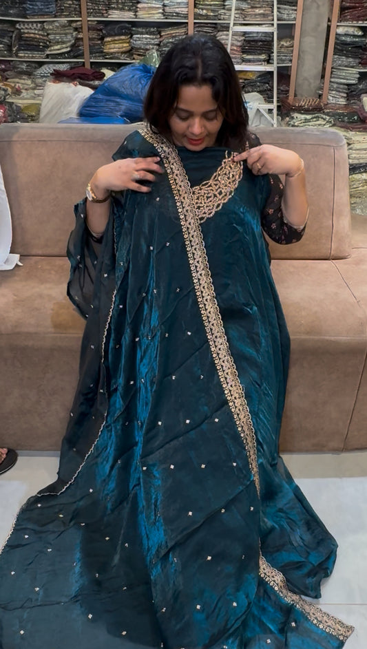 VELVET ORGANZA UNSTITCHED SALWAR SUITS - IHA 25253
