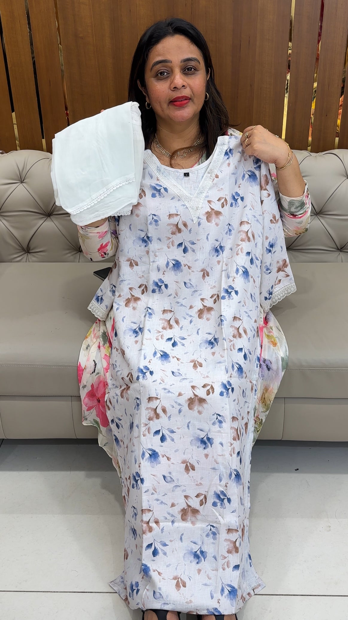 PRINTED LINEN TOP, BOTTOM AND DUPATTA - IHA 26125