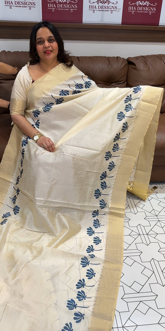 PRINTED ONAM SEMI SILK SAREE  - IHA 15512