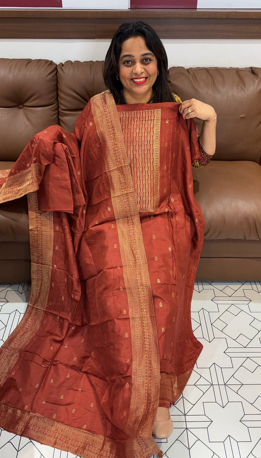 SILK DOLA BANARASI UNSTITCHED SALWAR SUITS - IHA 25522