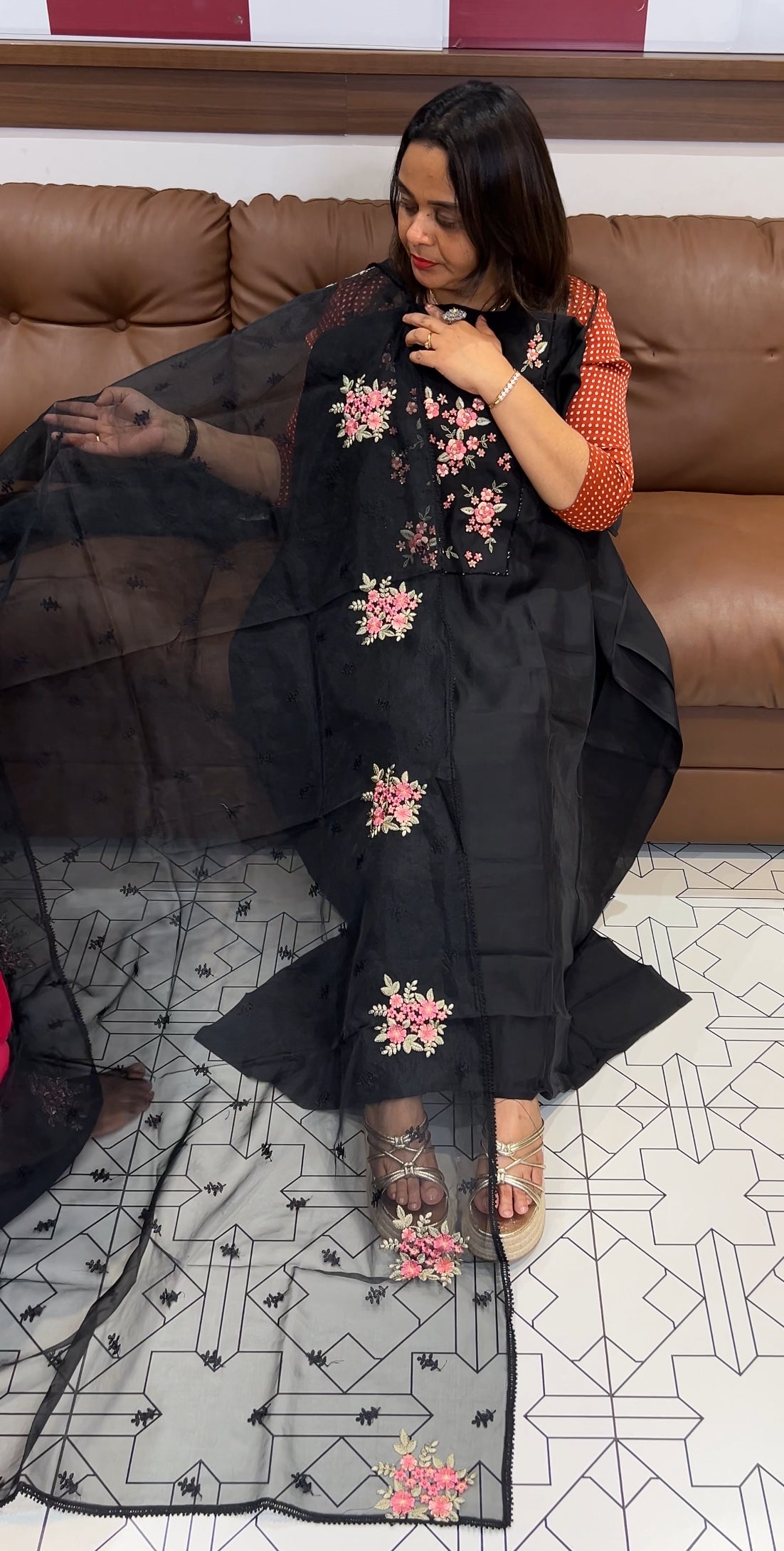 HAND WORKED UNSTITCHED SALWAR SUITS - IHA 22802