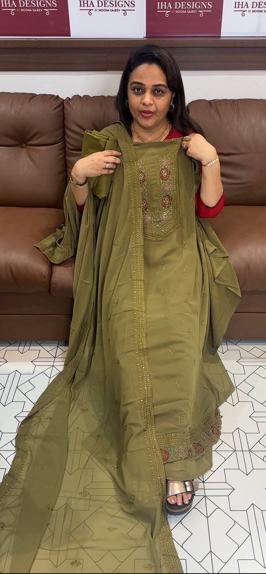 FAUX GEORGETTE UNSTITCHED SALWAR SUITS - IHA 24381