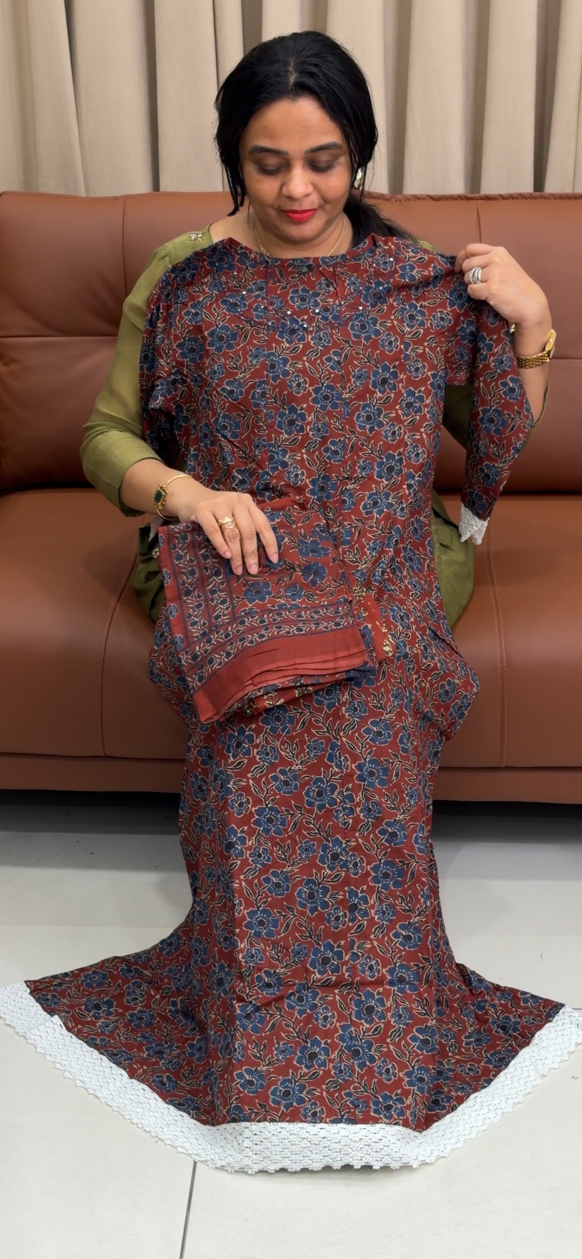 PRINTED ANARKALI TOP , BOTTOM AND DUPATTA - IHA 35374