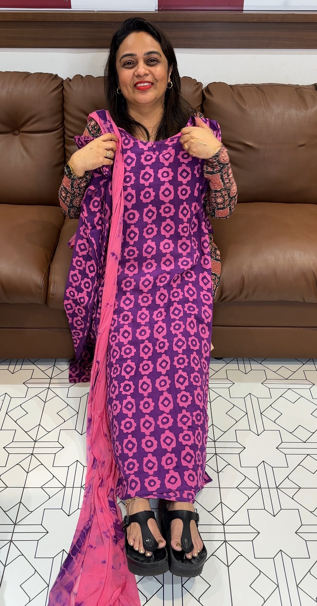 BATIK PRINTED TOP,BOTTOM AND DUPATTA- IHA 23966
