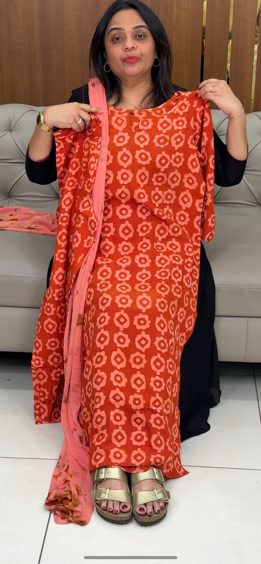 BATIK PRINTED TOP, BOTTOM AND DUPATTA - IHA 29750