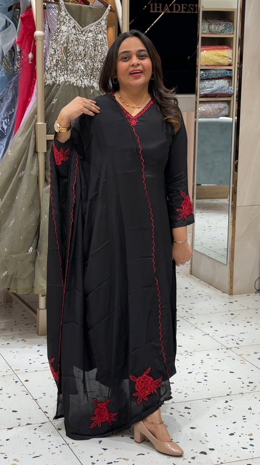 CRAPE SILK TOP, BOTTOM AND DUPATTTA - IHA 27190