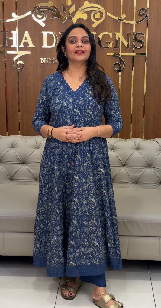 COTTON PRINTED ANARKALI TOP AND BOTTOM - IHA 32319