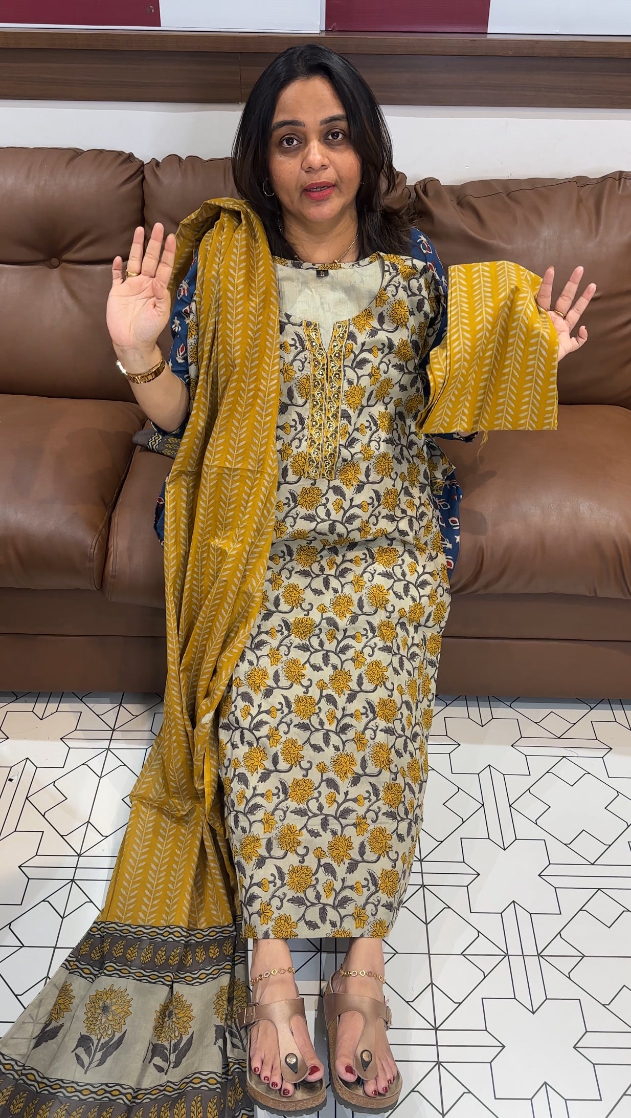 PRINTED COTTON TOP , BOTTOM AND DUPATTA - IHA  27371