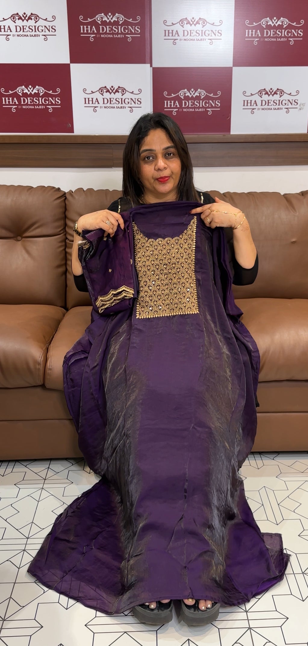 VELVET ORGANZA UNSTITCHED SALWAR SUITS - IHA 23997