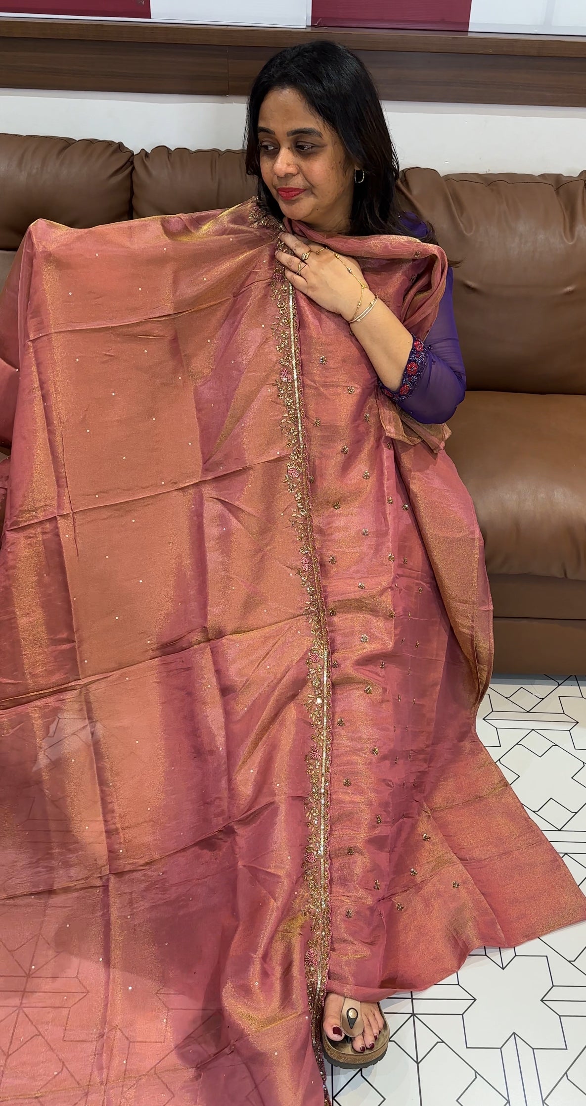 HAND WORKED TISSUE UNSTITCHED SALWAR SUITS - IHA 26802