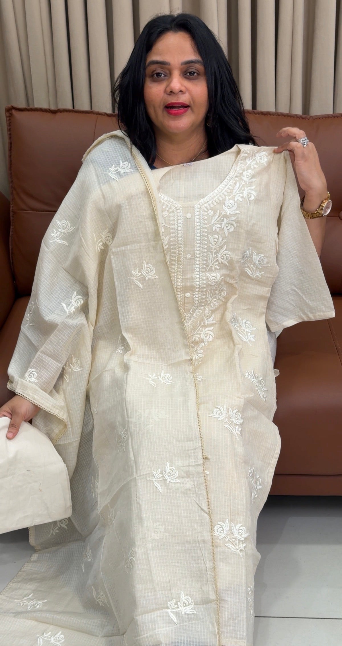 LUCKNOWI CHIKANKARI TOP,BOTTOM AND DUPATTA - IHA 34552