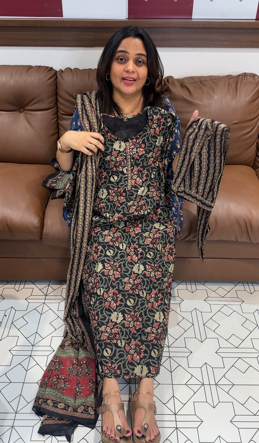 PRINTED COTTON TOP , BOTTOM AND DUPATTA - IHA  27371