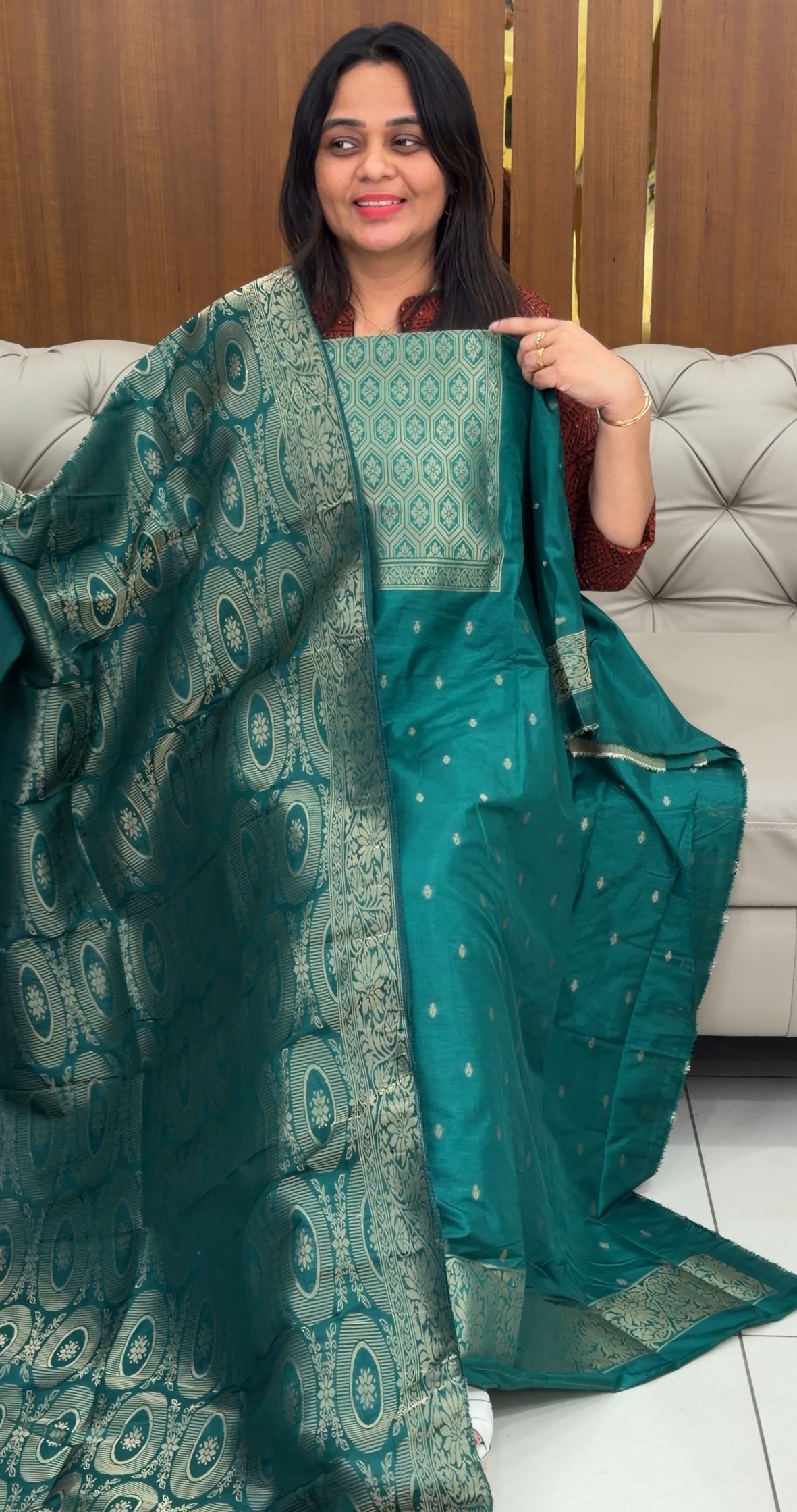 SEMI BANARASI UNSTITCHED SALWAR SUITS - IHA 29070