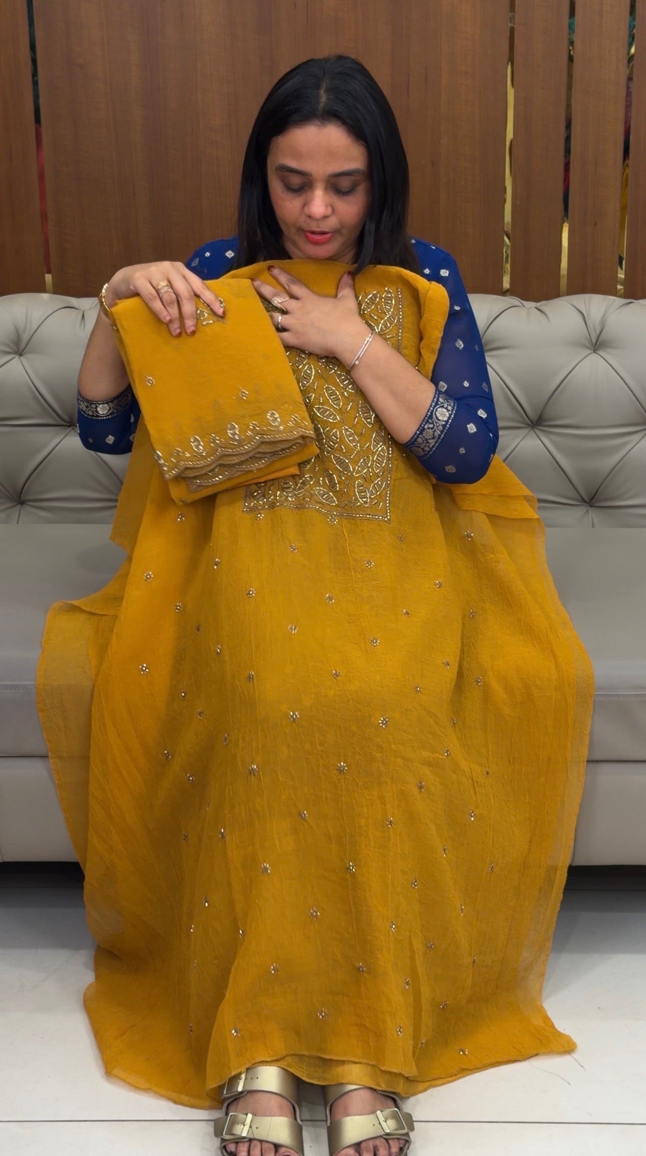HANDWORKED UNSTITCHED SALWAR SUITS - IHA 32426