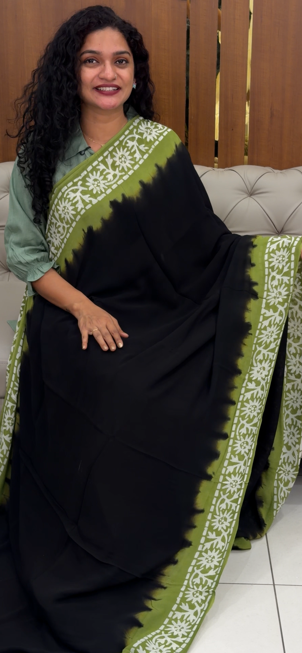 BATIK PRINTED GEORETTE SAREES - IHA 29626