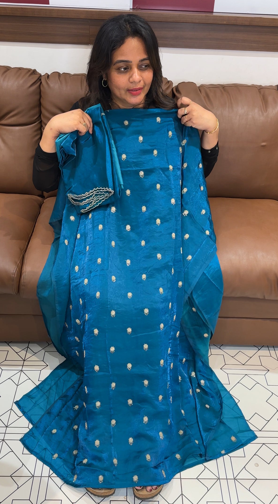 VELVET ORGANZA UNSTITCHED SALWAR SUITS - IHA 26190