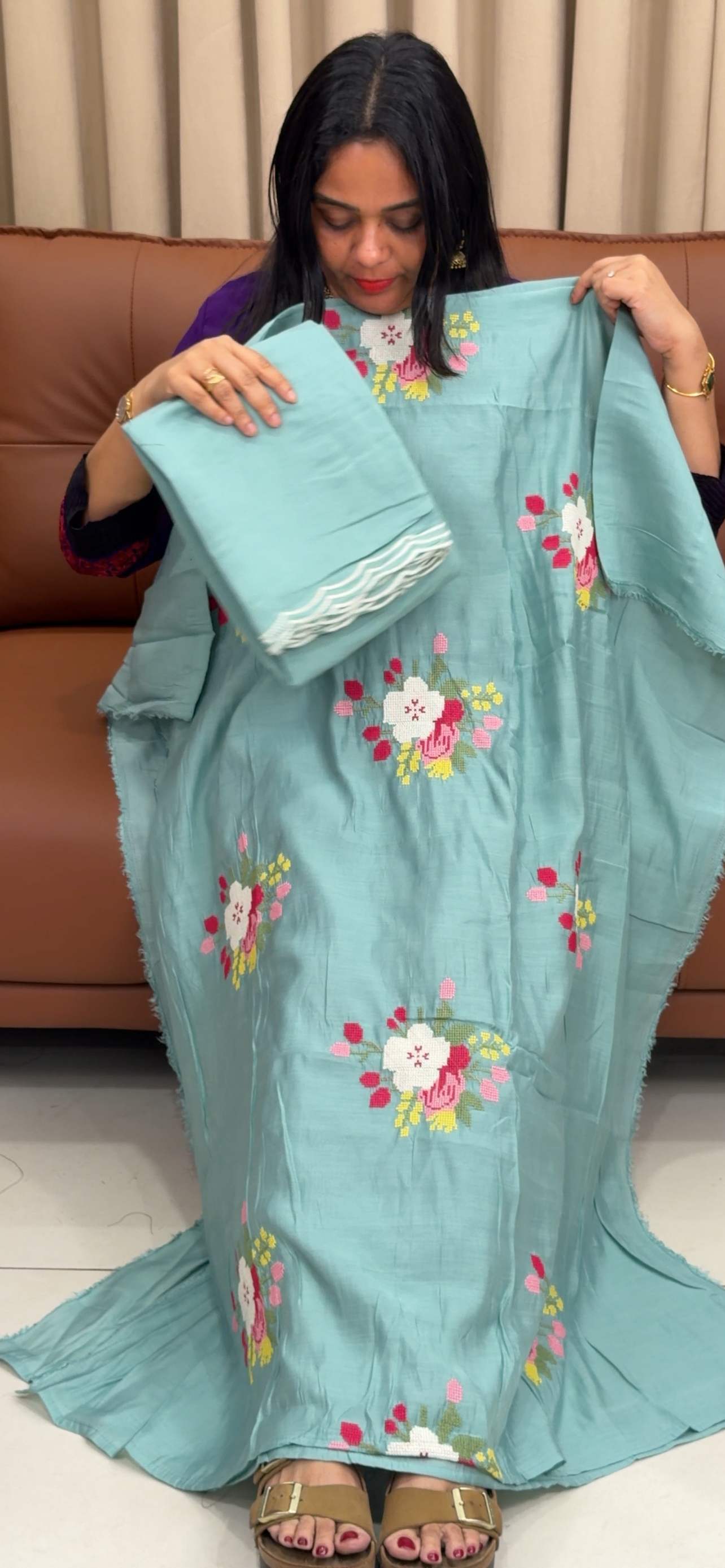 MALAI CHANDERI UNSTITCHED SALWAR SUITS - IHA 33679