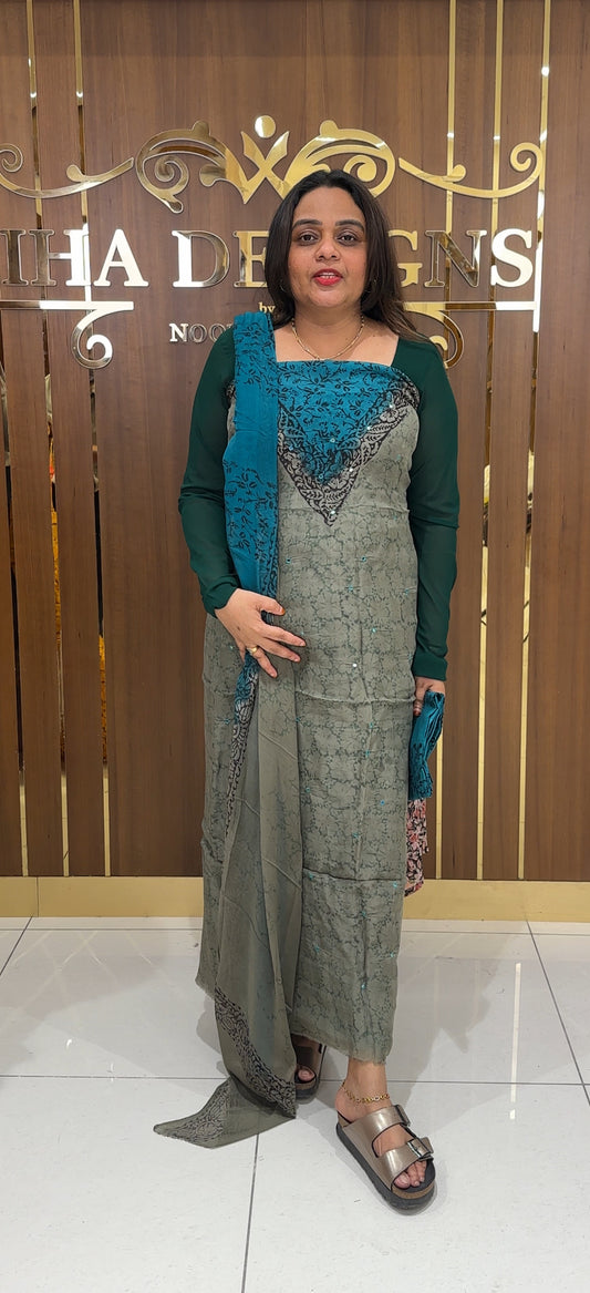 PRINTED ORGANZA UNSTITCHED SALWAR SUITS - IHA 23620