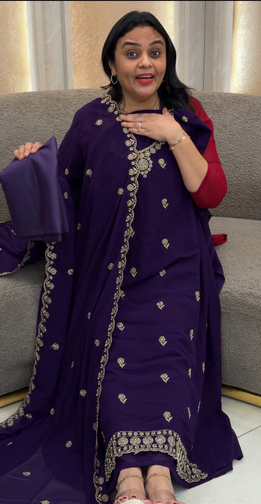 HANDWORKED UNSTITCHED SALWAR SUITS - IHA 32919