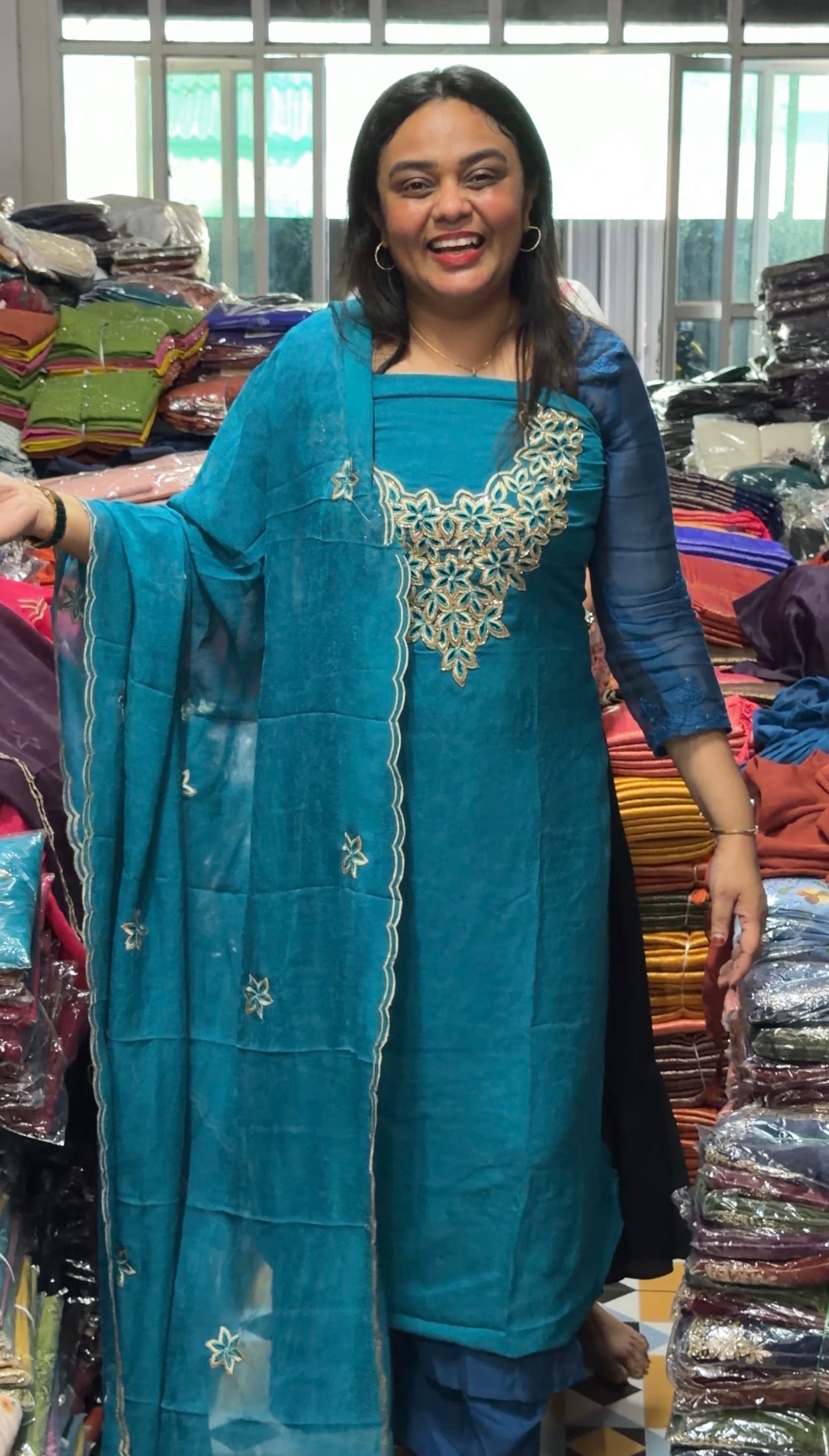 HAND CUT WORKED UNSTITCHED SALWAR SUITS - IHA 31166