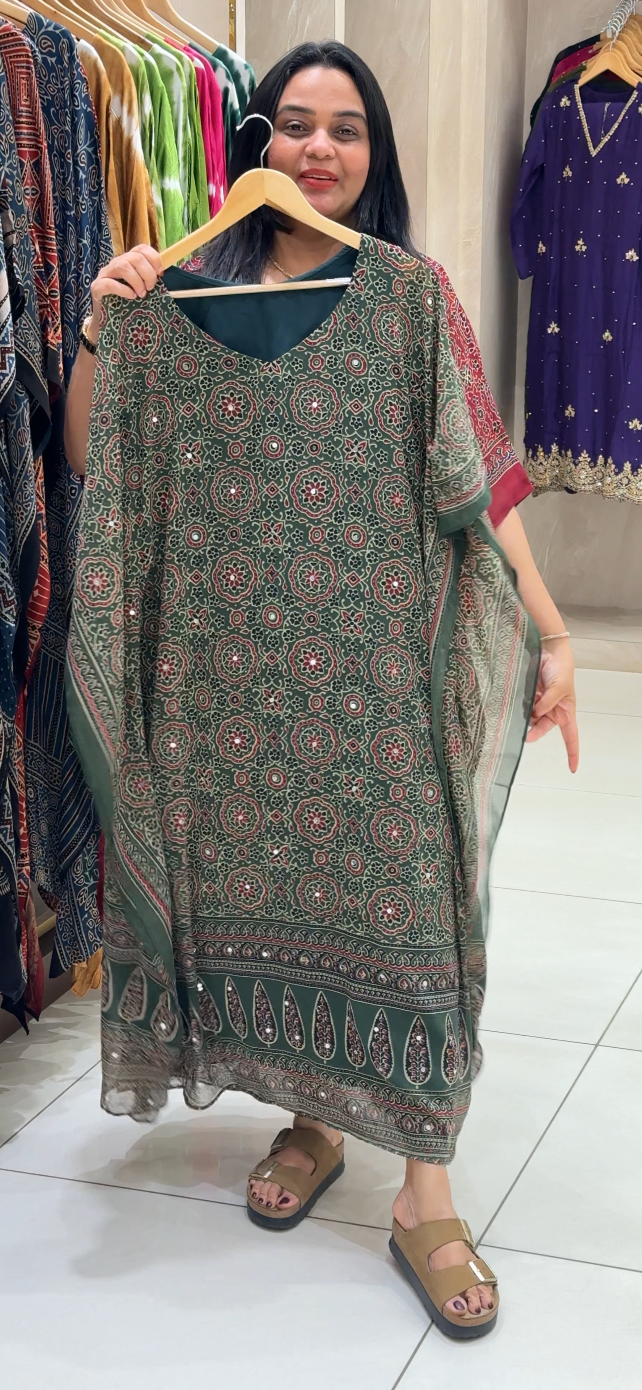 FORWARD GEORGETTE AJRAKH PRINTED KAFTAN TOPS - IHA 32545