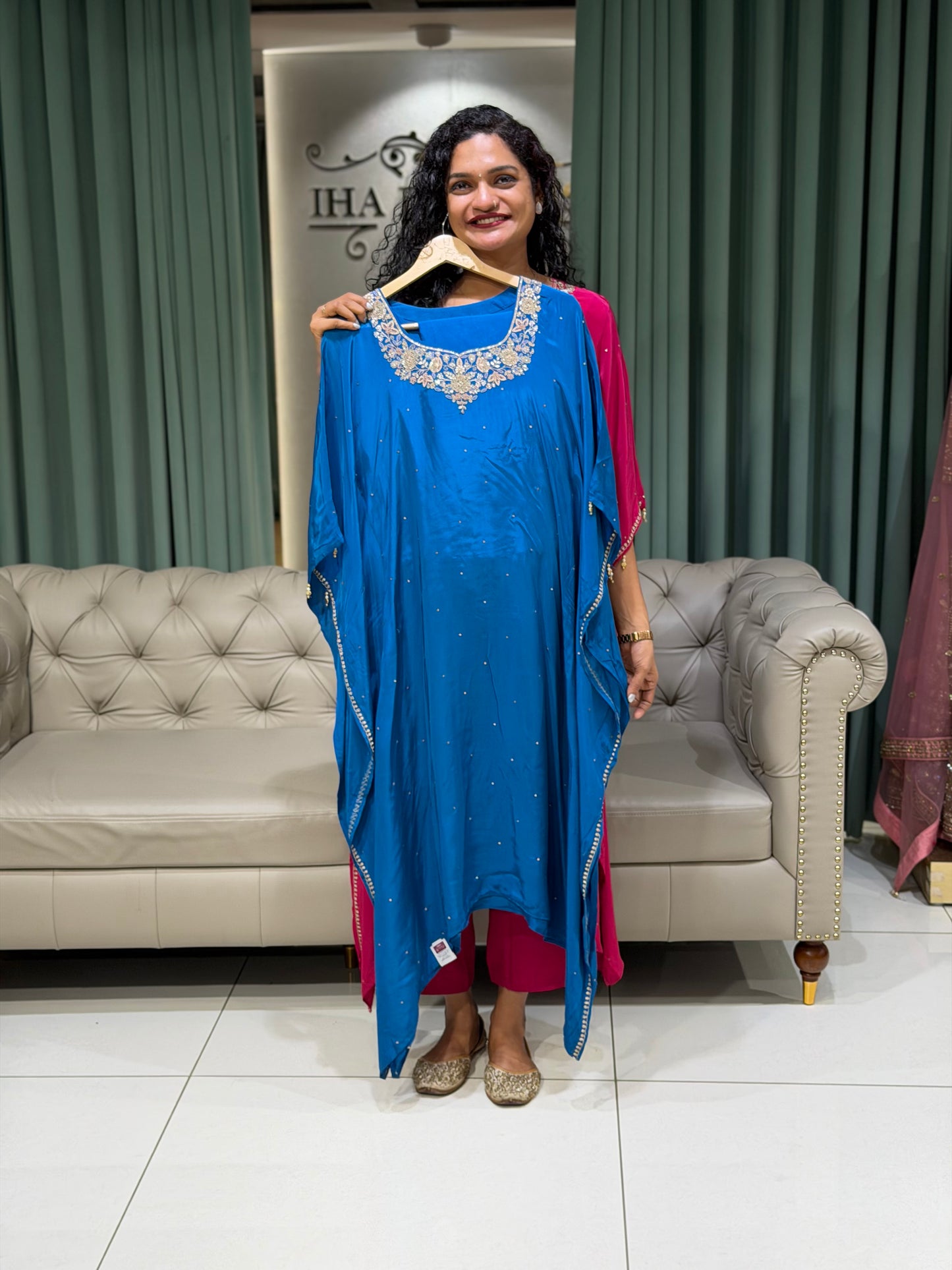 PARTY WEAR KAFTAN TOP AND BOTTOM - IHA 29847