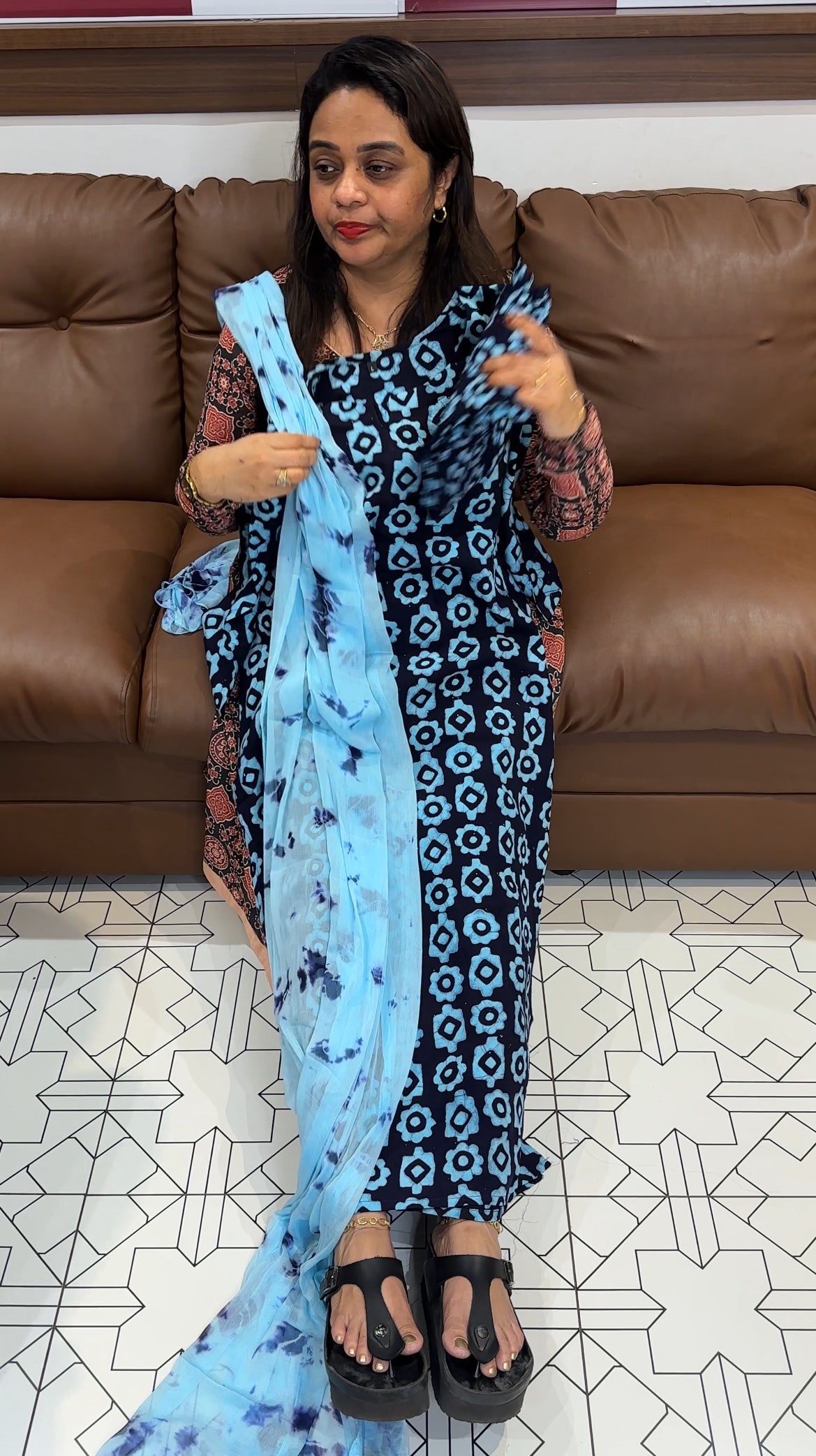 BATIK PRINTED TOP,BOTTOM AND DUPATTA- IHA 23966