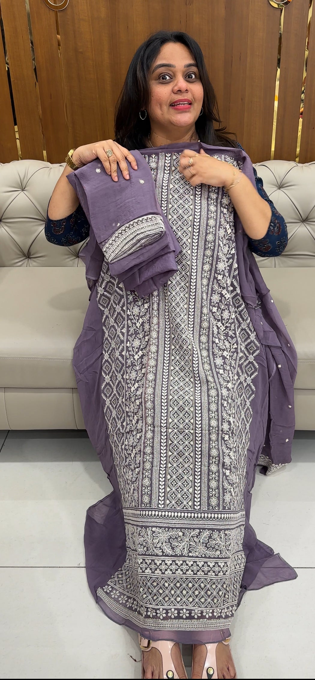 LUCKNOWI CHIKANKARI UNSTITCHED SALWAR SUITS - IHA 26885