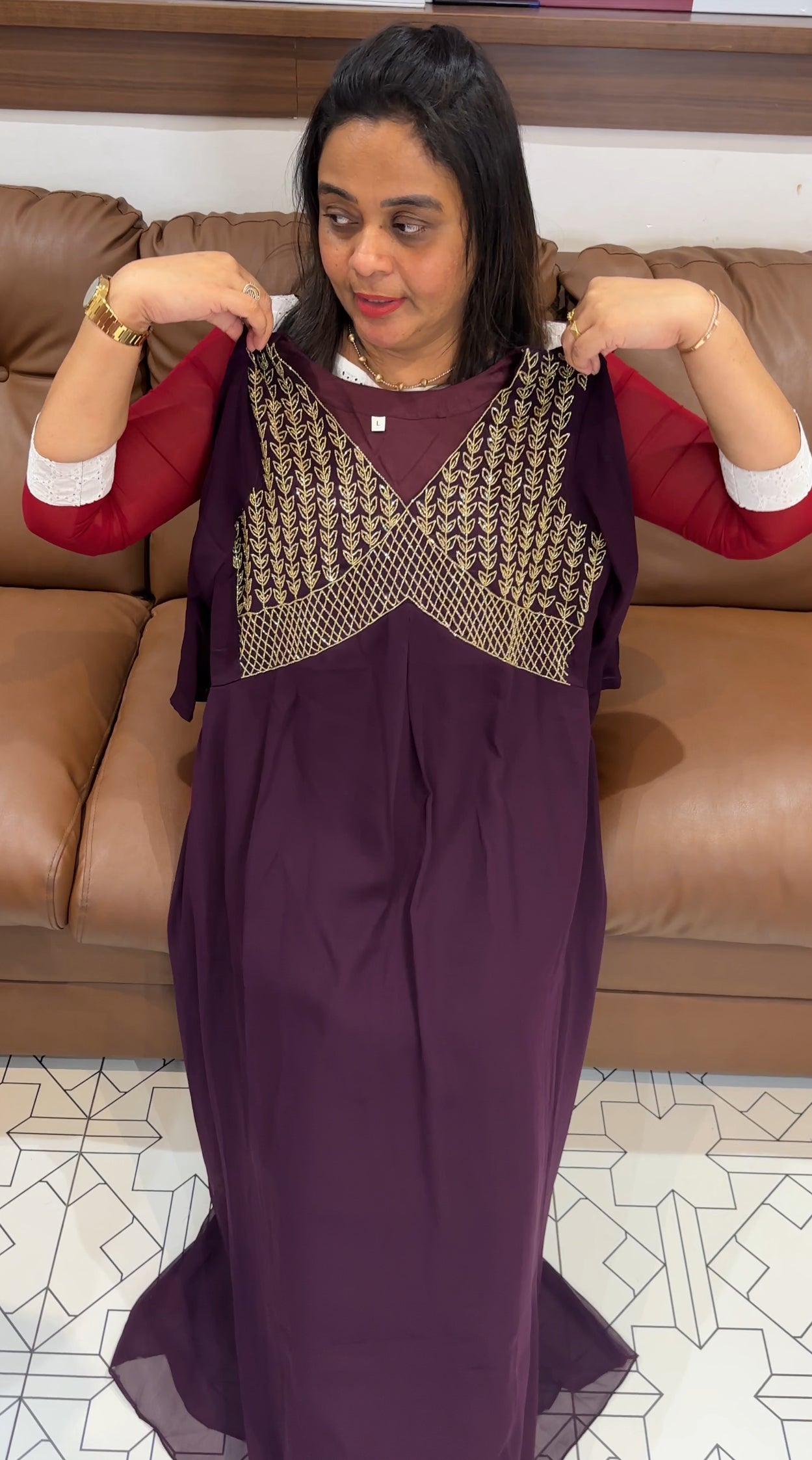 HAND WORKED LONG A-LINE TOPS - IHA  27888