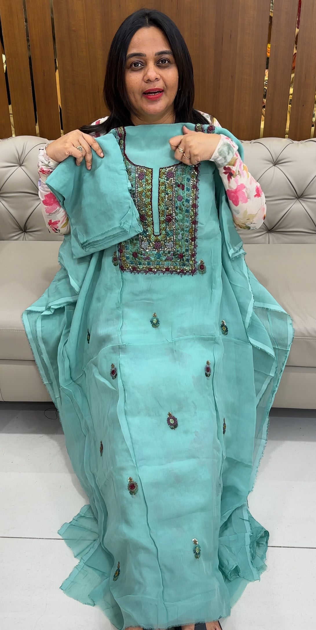 VISCOSE ORGANZA UNSTITCHED SALWAR SUITS - IHA 26349