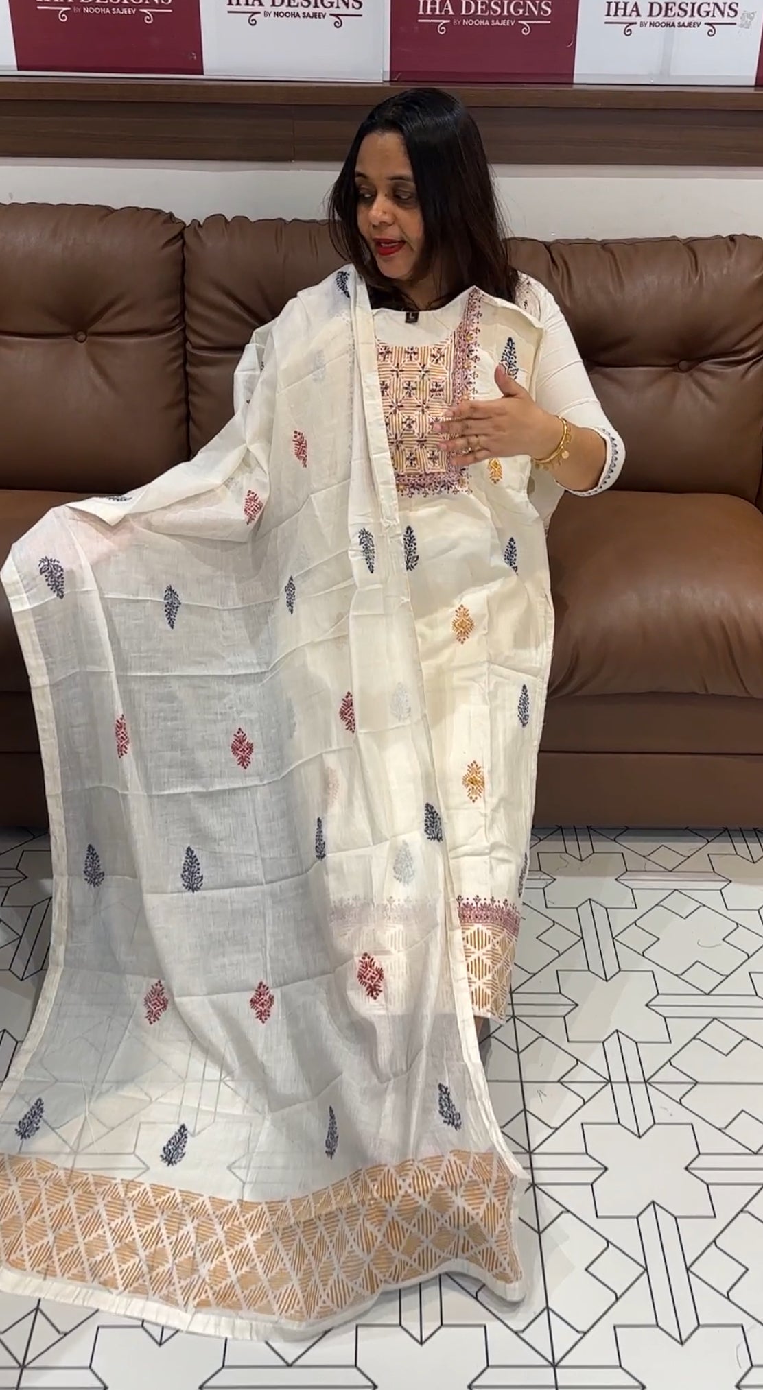 PRINTED COTTON TOP,BOTTOM AND DUPATTA - IHA 15024