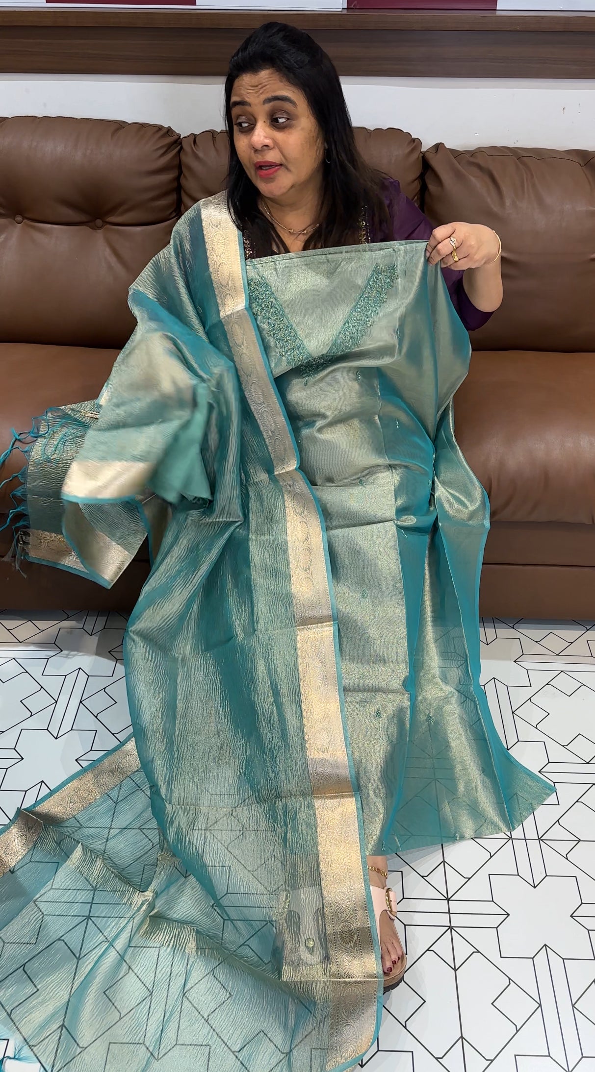 TISSUE UNSTITCHED SALWAR SUITS - IHA 28026