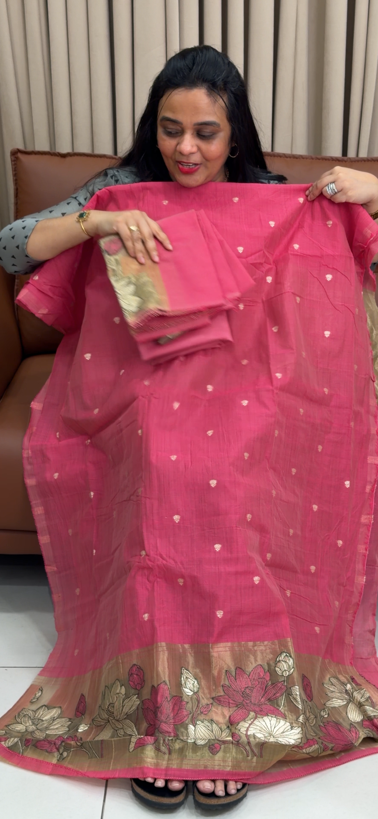 MUL CHANDERI UNSTITCHED SALWAR SUITS - IHA 34815